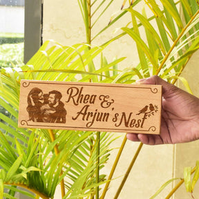 Wooden Engraved Couple Nest Name Plate for Home