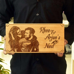 Wooden Engraved Couple Nest Name Plate for Home