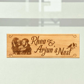 Wooden Engraved Couple Nest Name Plate for Home