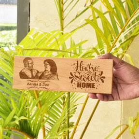 Wooden Engraved Home Sweet Home Name Plate for Home