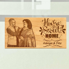 Wooden Engraved Home Sweet Home Name Plate for Home