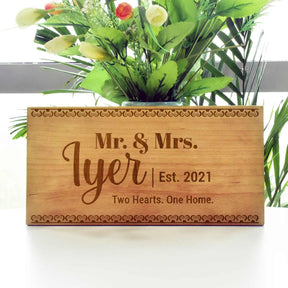 Wooden Engraved Mr. & Mrs. Name Plate for Home