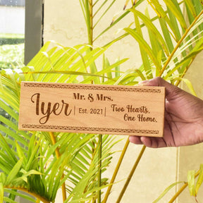 Wooden Engraved Mr. & Mrs. Name Plate for Home