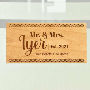 Wooden Engraved Mr. & Mrs. Name Plate for Home
