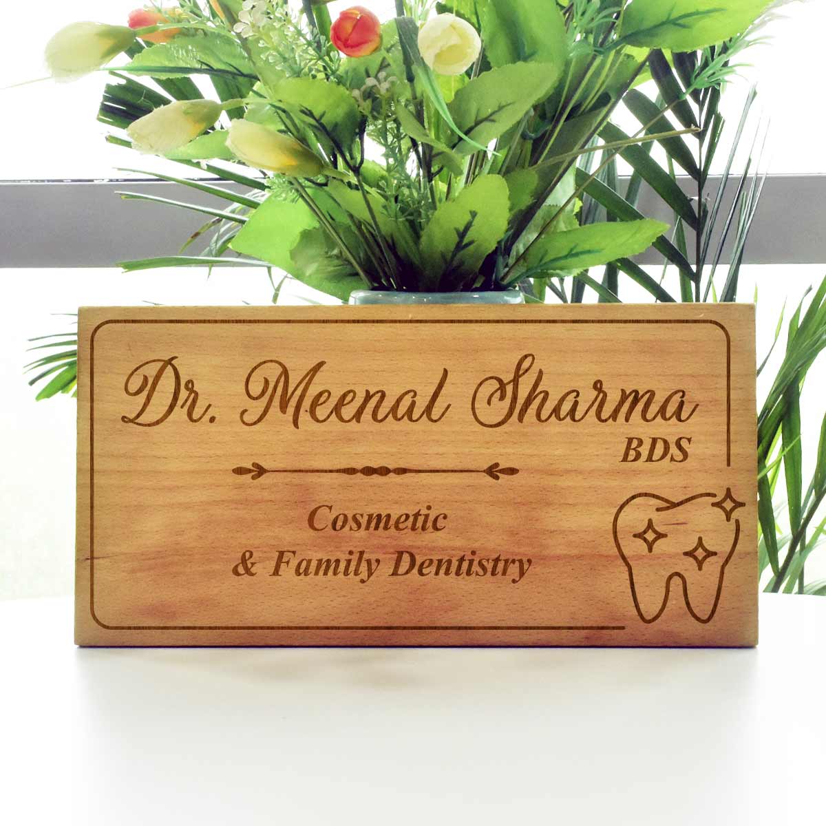Wooden Engraved Dentist Name Plate for Home or Clinic