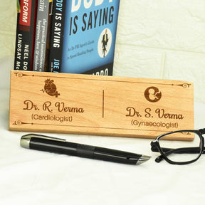 Wooden Engraved Cardiologist & Gynaecologist Name Plate for Home