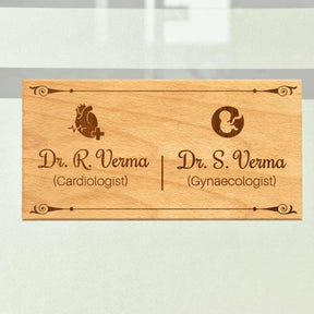 Wooden Engraved Cardiologist & Gynaecologist Name Plate for Home