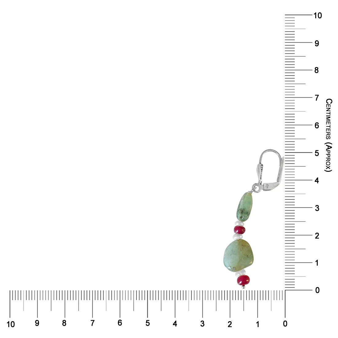 Real Oval Emerald, Ruby Beads and Freshwater Pearl Silver Plated Flower Shaped Hanging Earrings