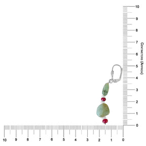 Real Oval Emerald, Ruby Beads and Freshwater Pearl Silver Plated Flower Shaped Hanging Earrings