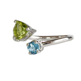 Enchanting Elegance: Trillion Green Peridot & Blue Topaz Silver Ring