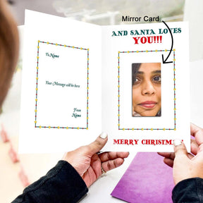 Personalised Who Does Santa Love Christmas Wishes Mirror Greeting Card