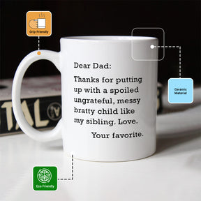 Dear Dad: Thanks for Putting Up With A Bratty Child Coffee Mug