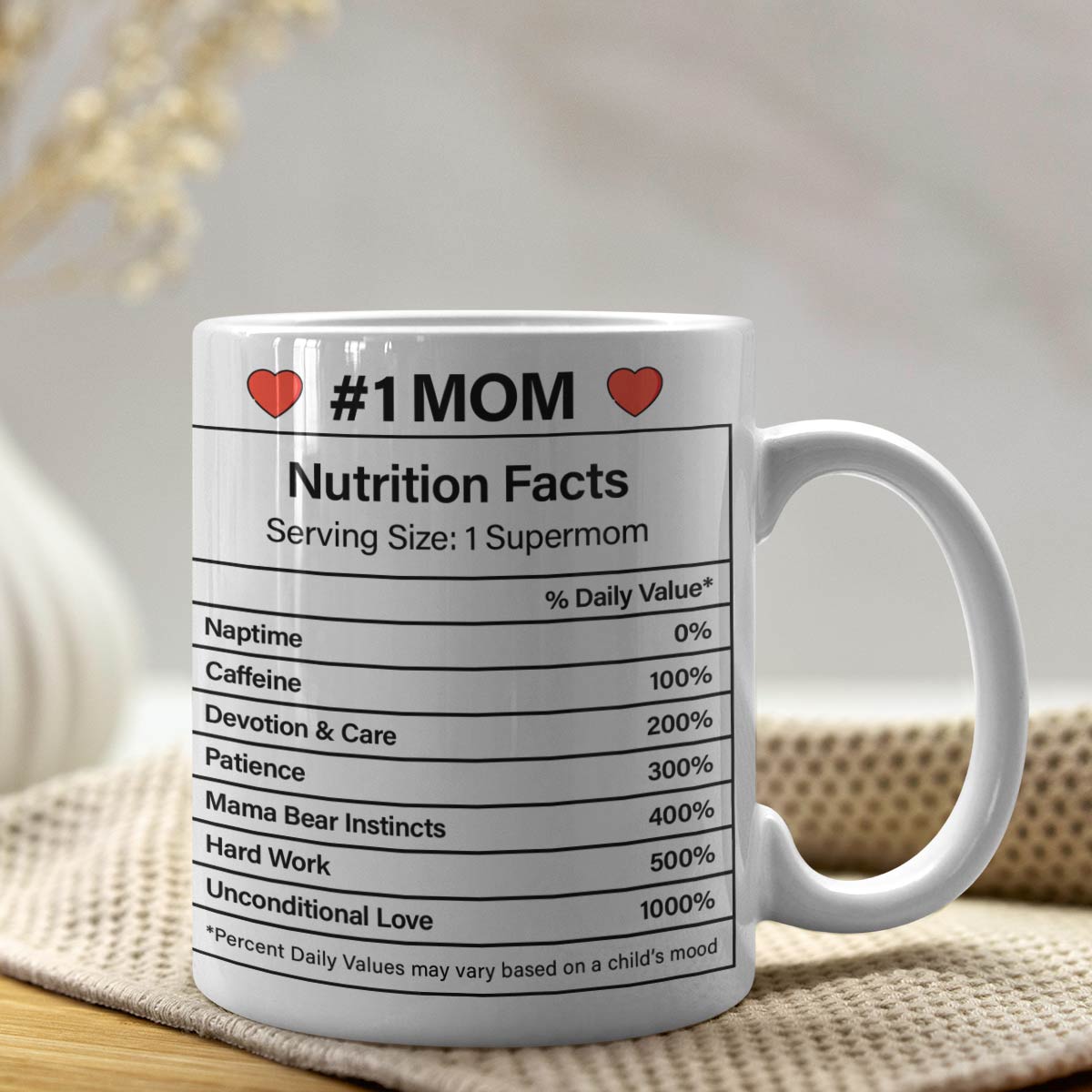 #1 Mom Nutrition Facts Coffee Mug Gift For Mom
