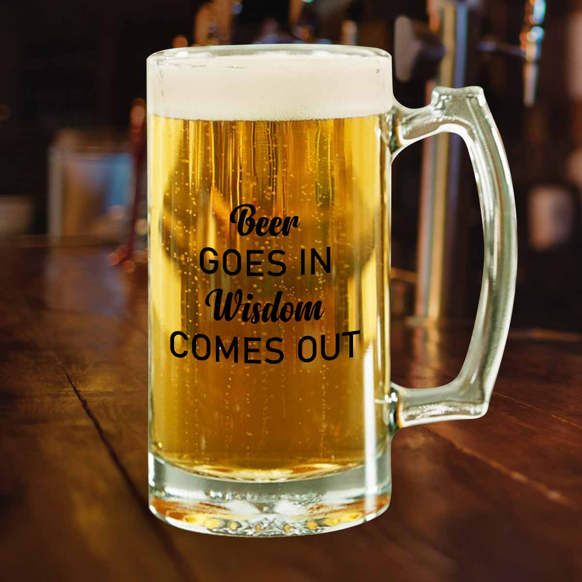 Beer Goes In Wisdom Comes Out Frosted Beer Mug