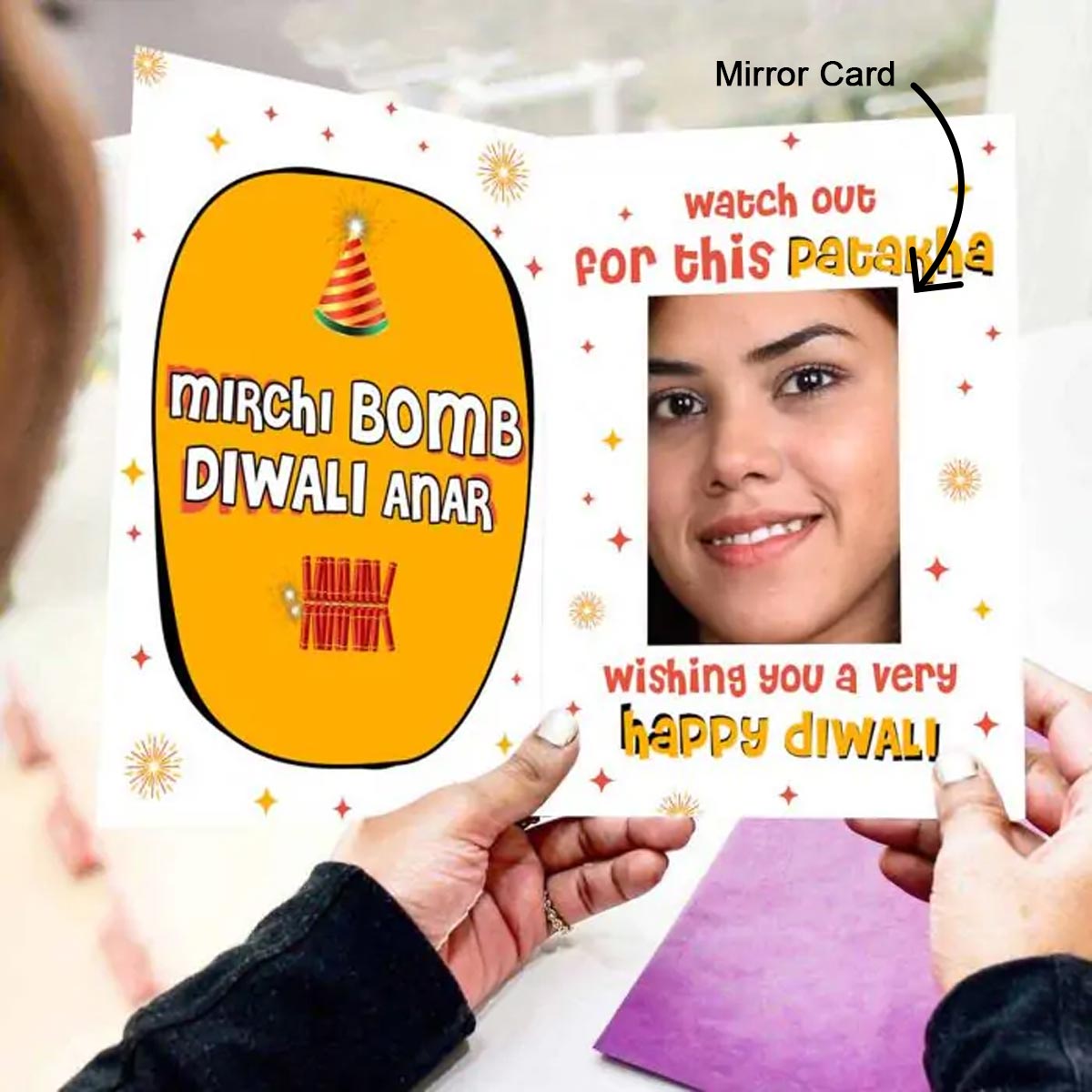 Pataka Inside Diwali Mirror Card