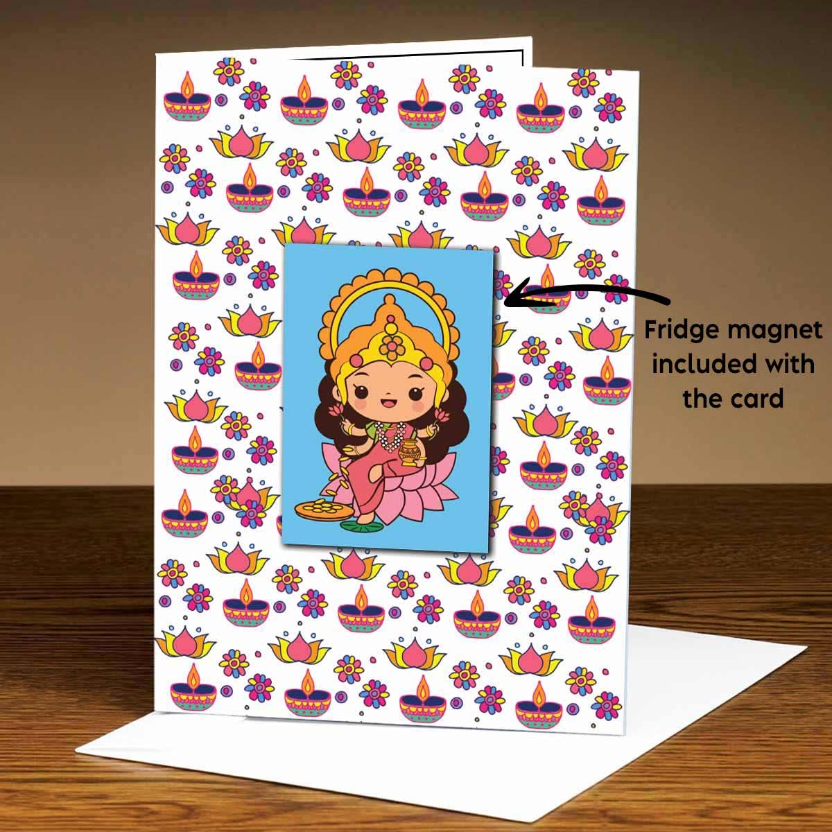 Personalised Mata Laxmi Diwali Greeting Card with Fridge Magnet