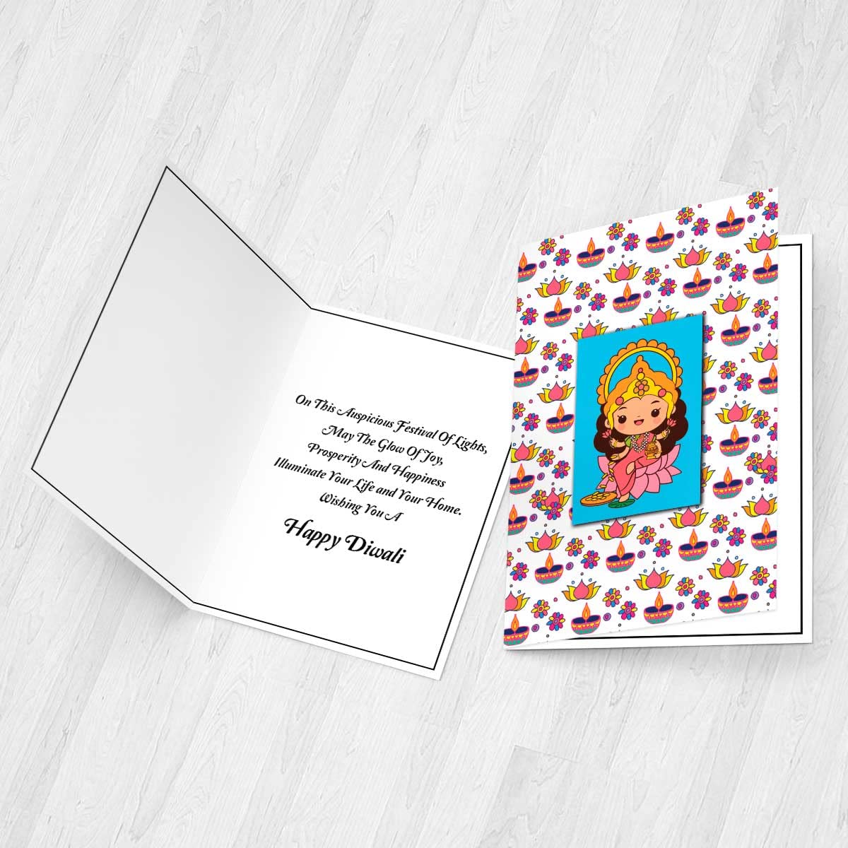 Personalised Mata Laxmi Diwali Greeting Card with Fridge Magnet