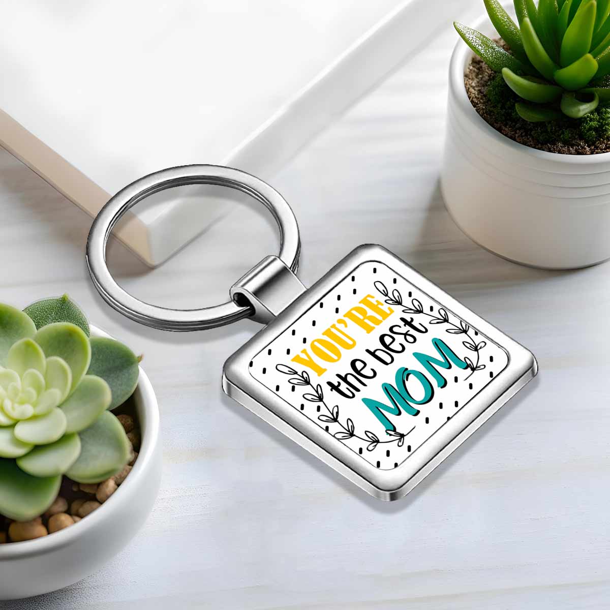 You are the Best Mom Square Metal Keychain