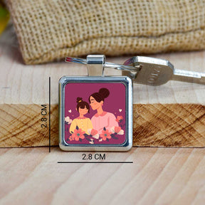 Mom With Daughter Round Metal Keychain Gift For Mother's Day