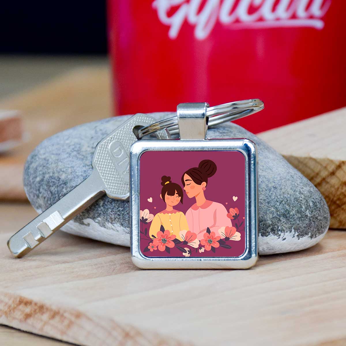 Mom With Daughter Round Metal Keychain Gift For Mother's Day