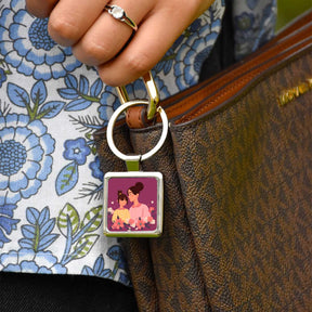 Mom With Daughter Round Metal Keychain Gift For Mother's Day