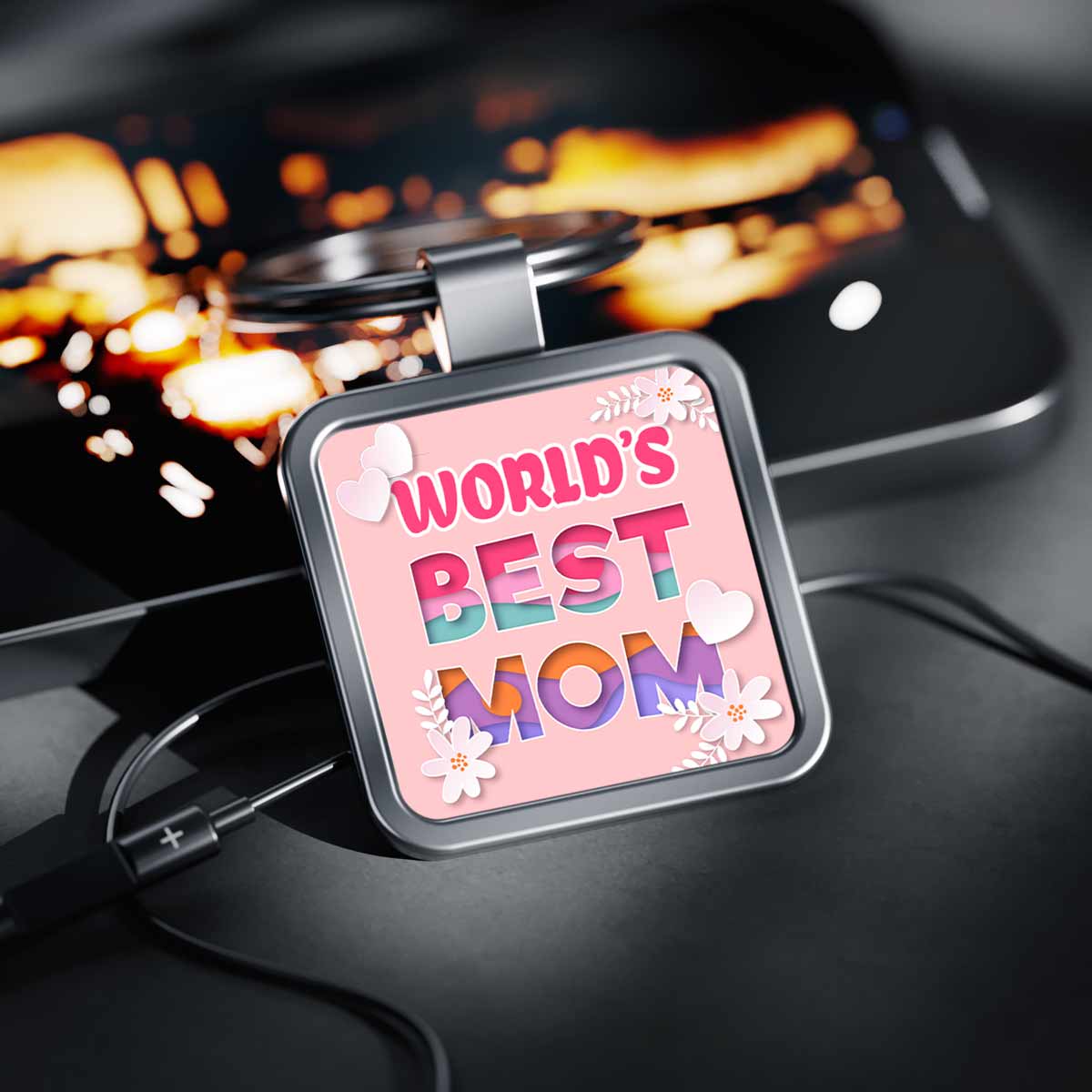 World's Best Mom Square Metal Keychain