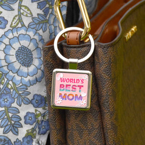 World's Best Mom Square Metal Keychain Gift For Mother's Day
