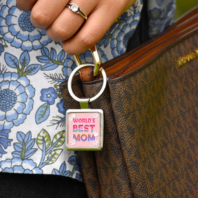 World's Best Mom Square Metal Keychain Gift For Mother's Day