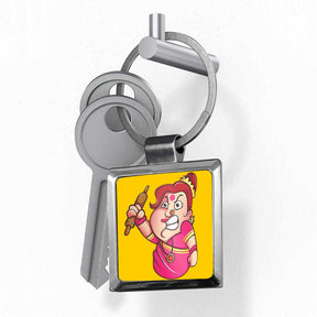 Angry Indian Mom Square Metal Keychain