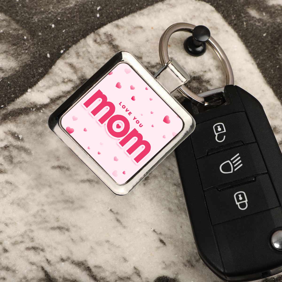 Love You Mom Square Metal Keychain