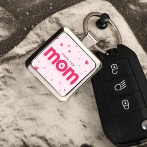 Love You Mom Square Metal Keychain