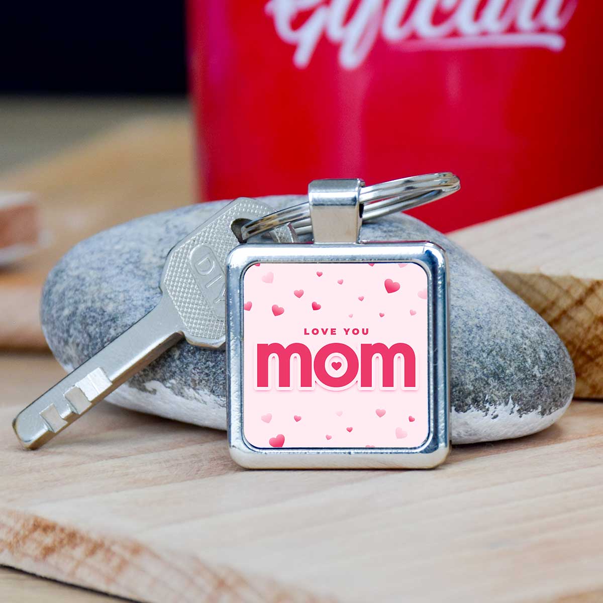 Love You Mom Square Metal Keychain Gift For Mother's Day