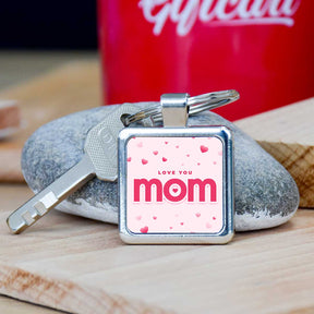 Love You Mom Square Metal Keychain Gift For Mother's Day