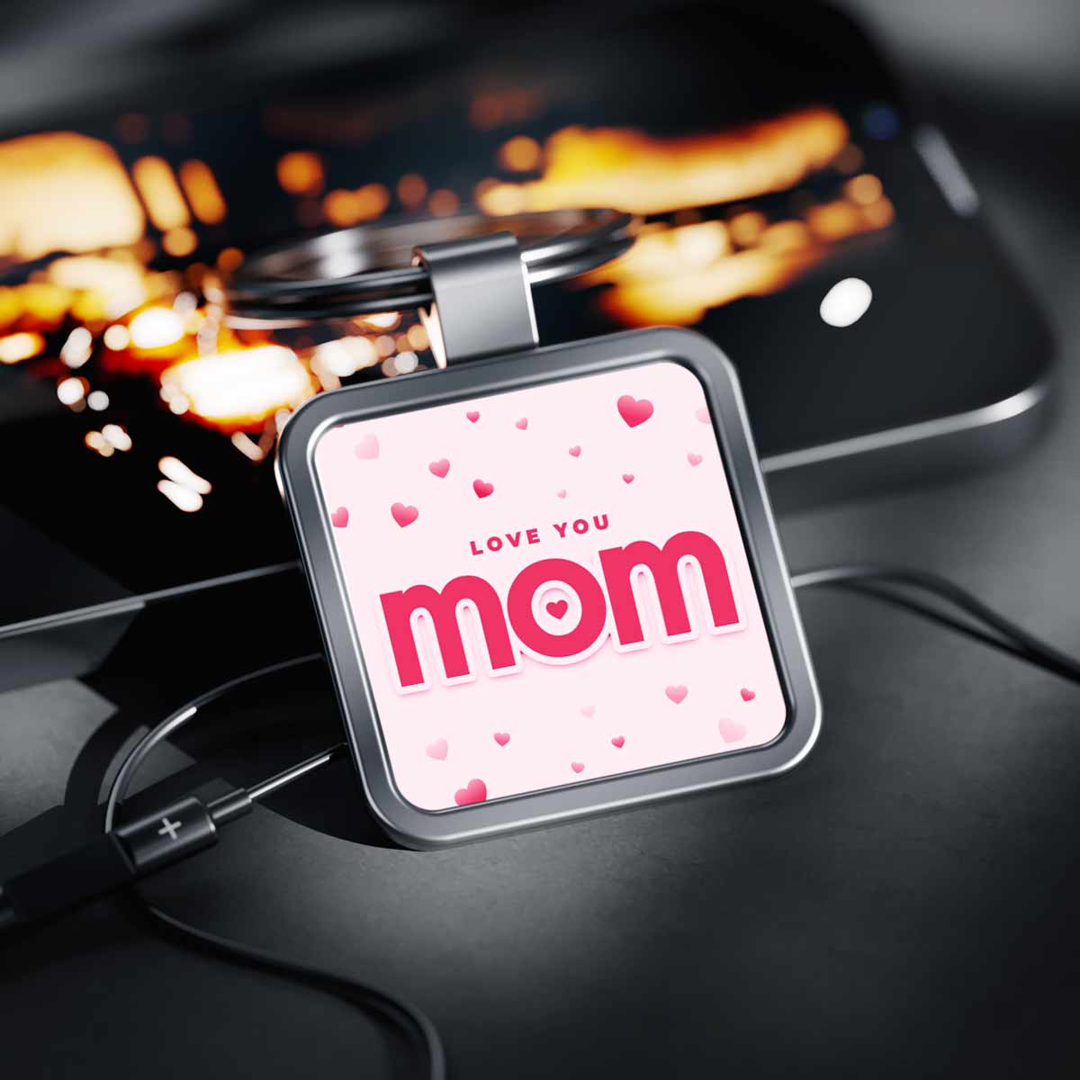 Love You Mom Square Metal Keychain