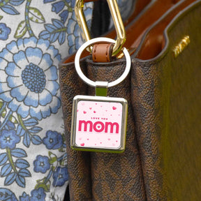 Love You Mom Square Metal Keychain Gift For Mother's Day
