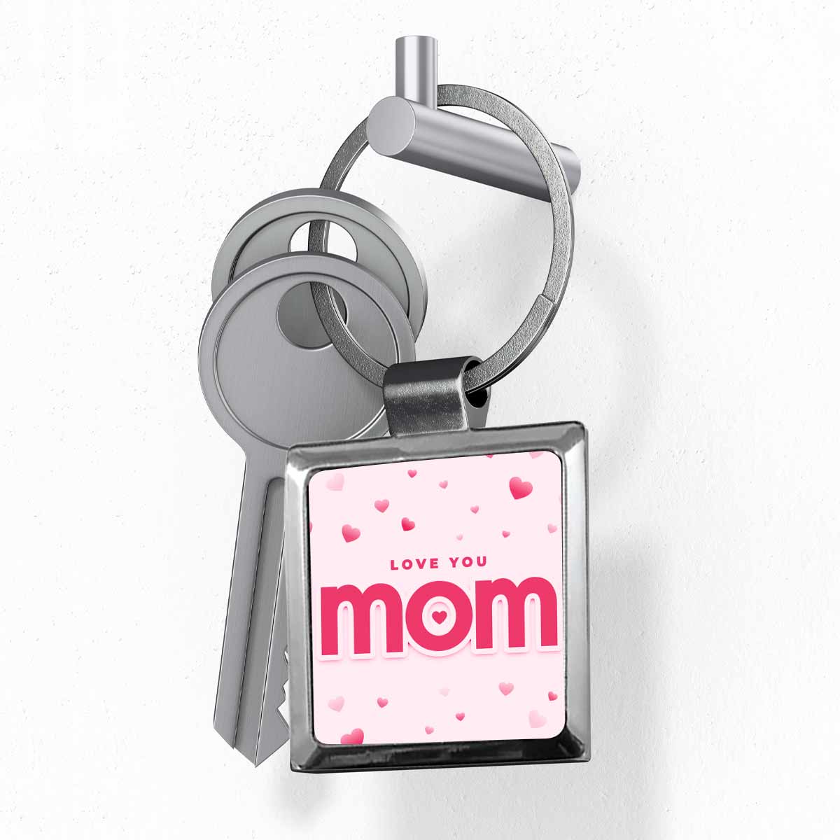 Love You Mom Square Metal Keychain