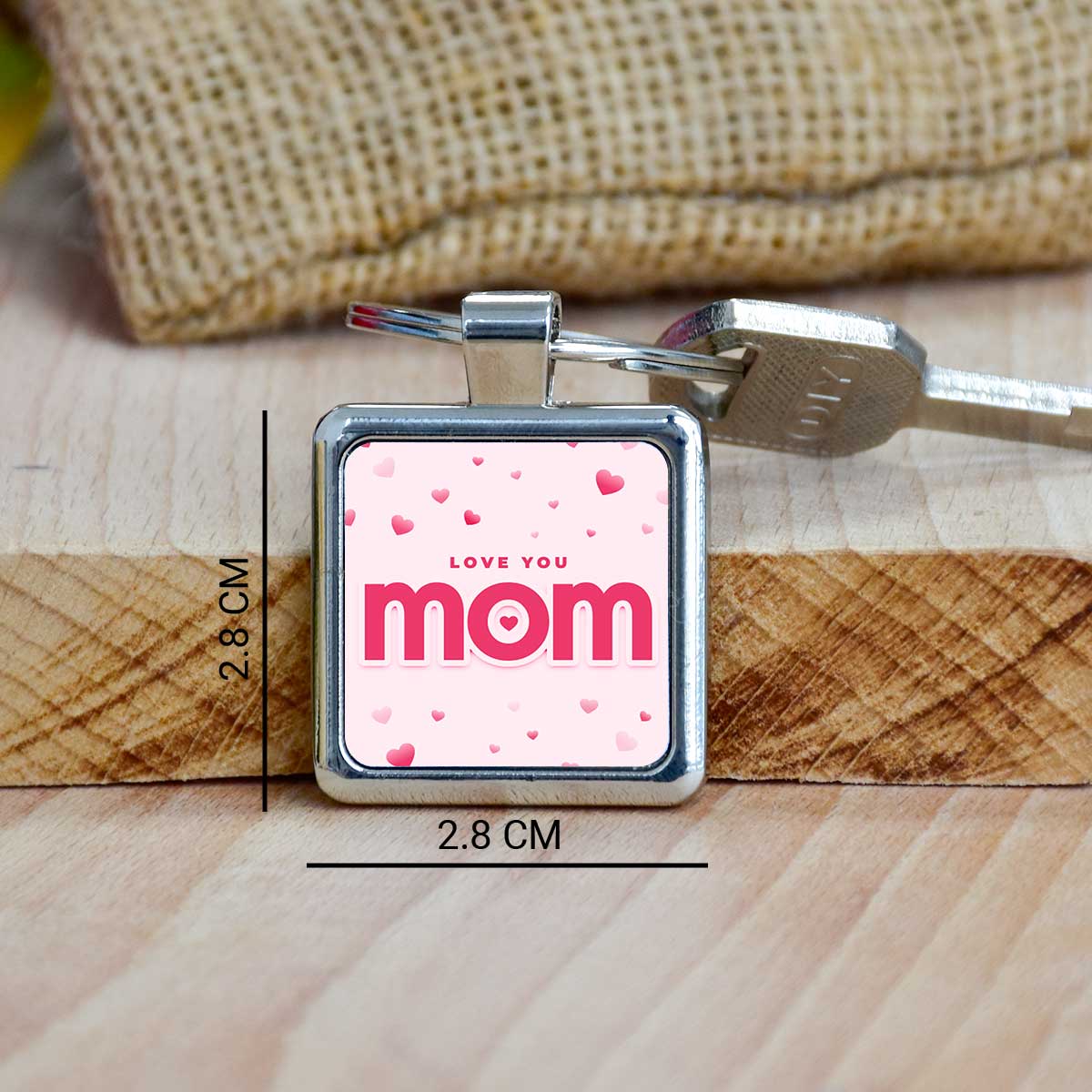 Love You Mom Square Metal Keychain Gift For Mother's Day