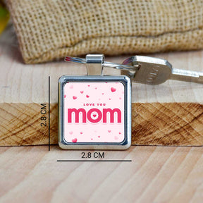 Love You Mom Square Metal Keychain Gift For Mother's Day