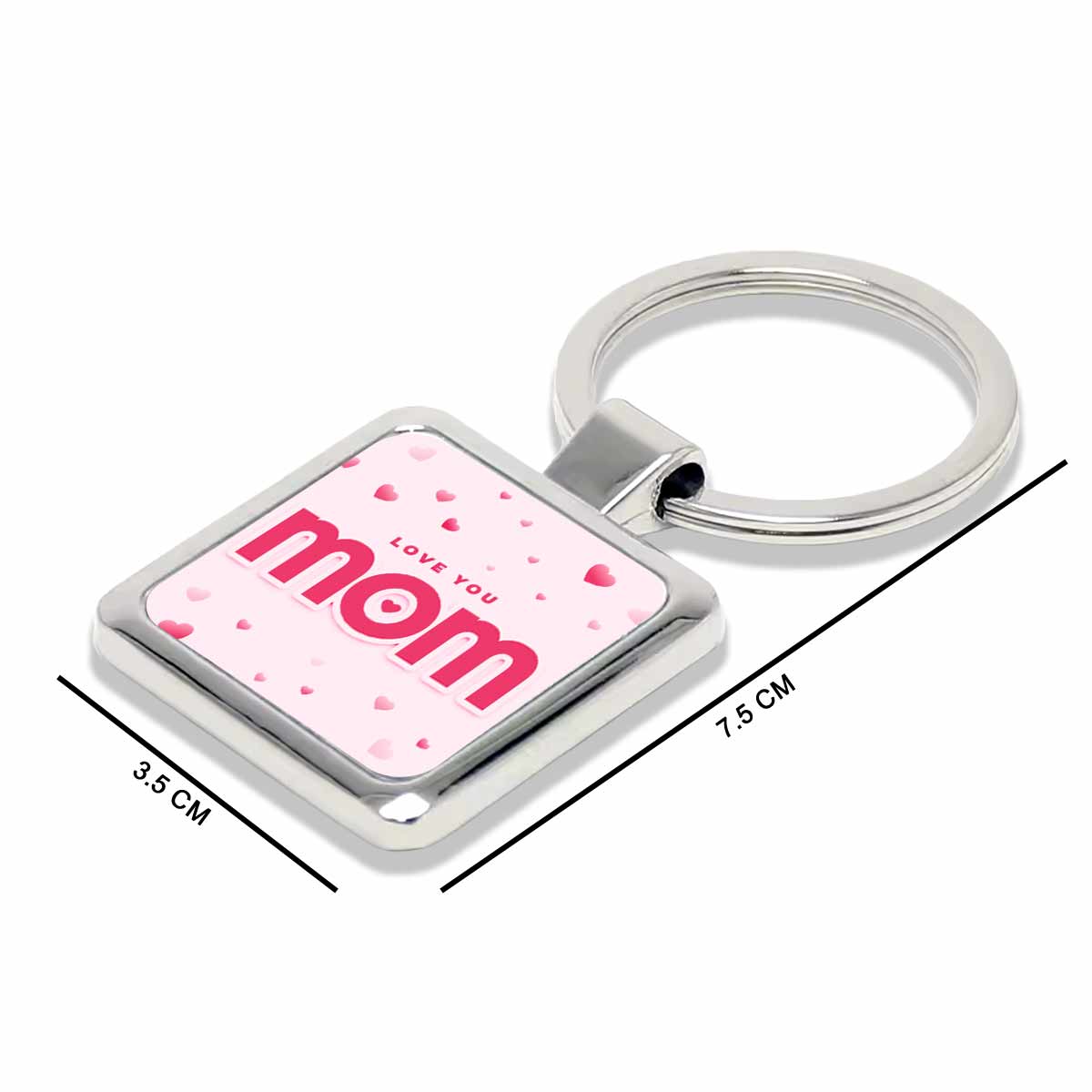 Love You Mom Square Metal Keychain