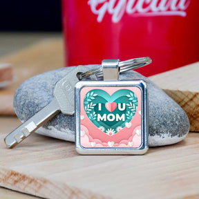 I Love U Mom Metal Keychain Gift For Mother's Day