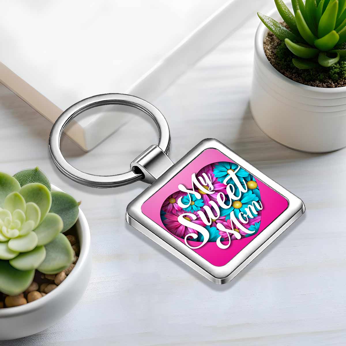 My Sweet Mom Square Metal Keychain