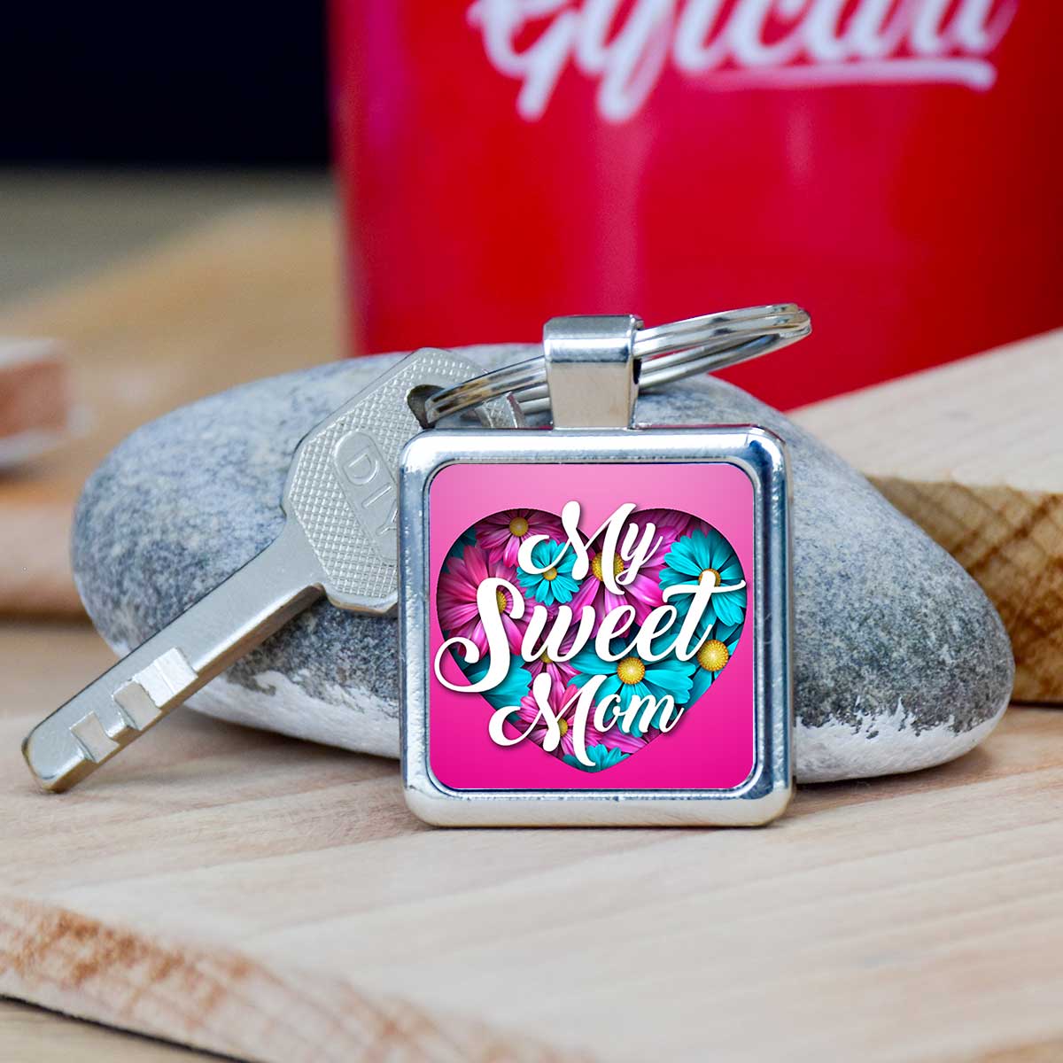 My Sweet Mom Square Metal Keychain Gift For Mother's Day
