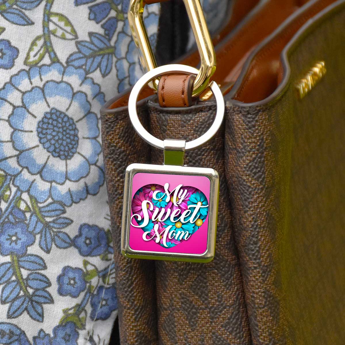 My Sweet Mom Square Metal Keychain Gift For Mother's Day
