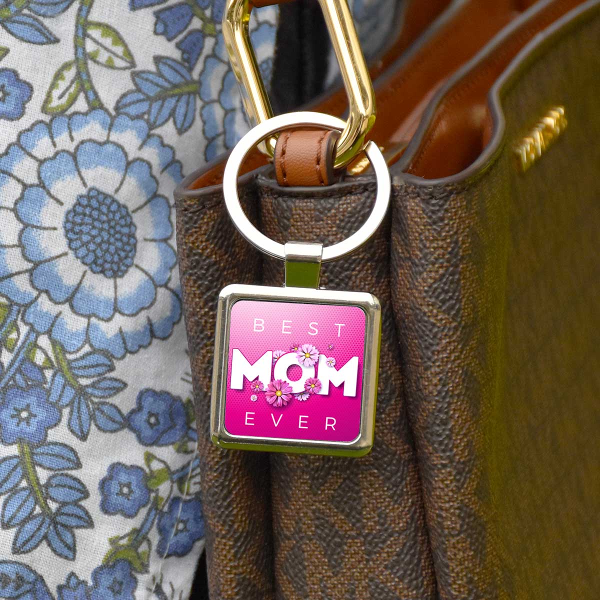 Best Mom Square Metal Keychain Gift For Mom