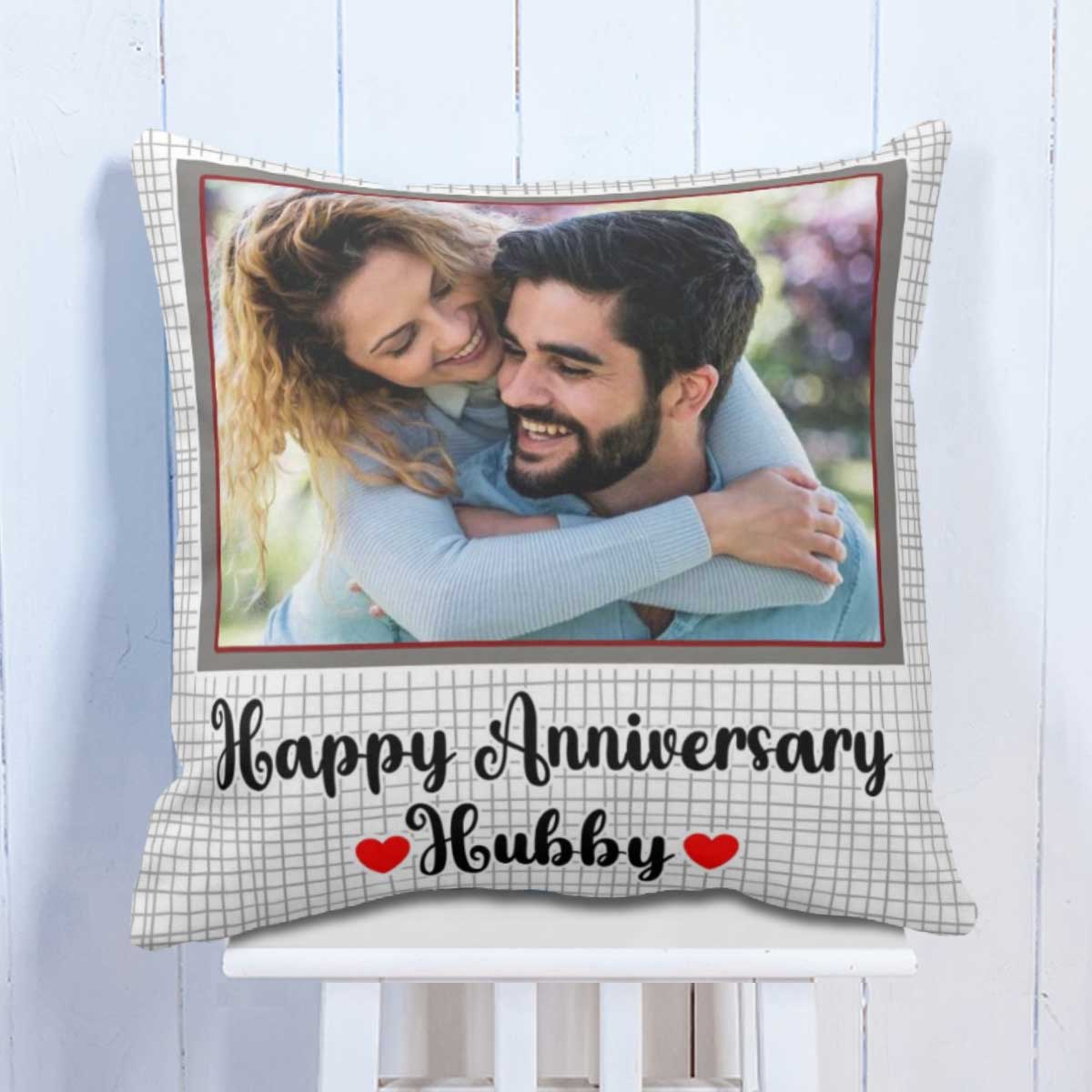 Personalised Happy Anniversary Hubby Cushion