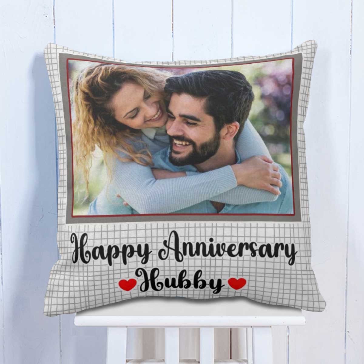 Personalised Happy Anniversary Hubby Cushion