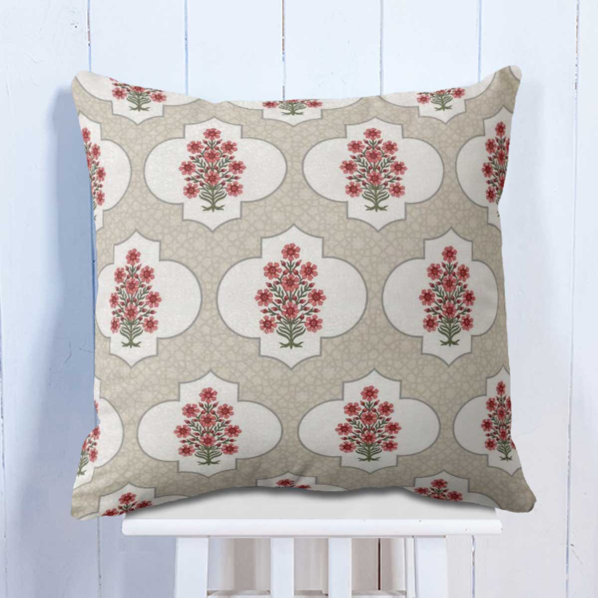 Grey Floral Decorative Cushion