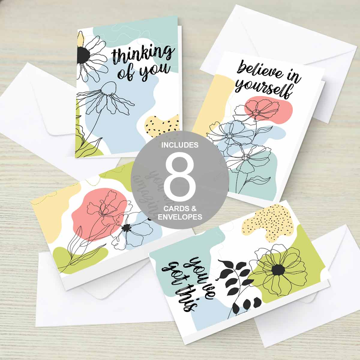 Encouraging Floral Greeting 8 Cards with Envelop