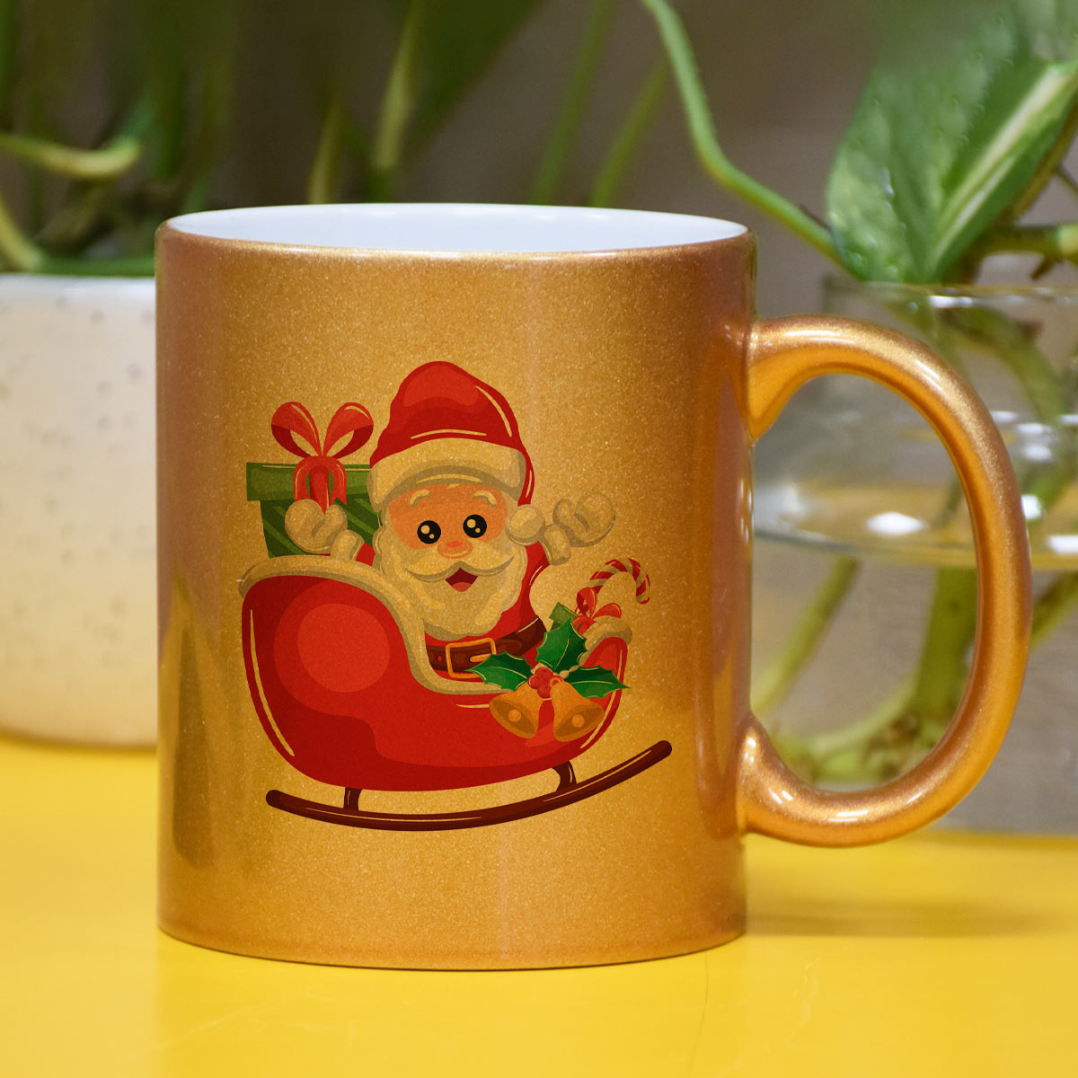 Christmas Santa Ceramic Golden Mug