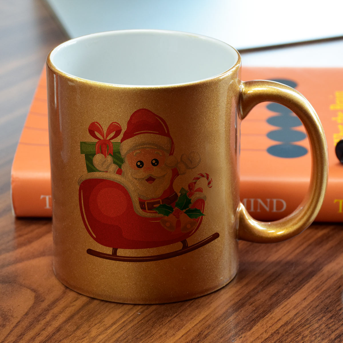 Christmas Santa Ceramic Golden Mug